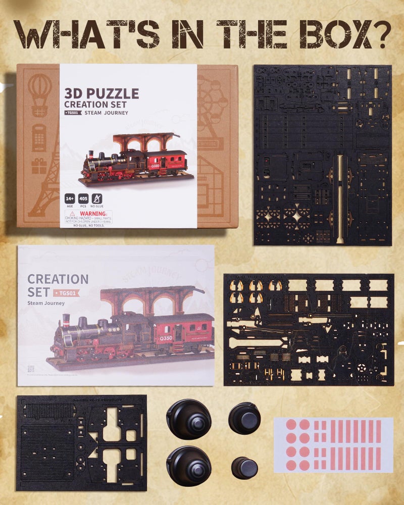 Wowood 3D Puzzles for Adults -Steam Train, Wooden Model Kits Building Set for Adults, DIY Crafts Kits Hobby Creative Gift Ideas(Steam Journey-405PCS) - Image 5