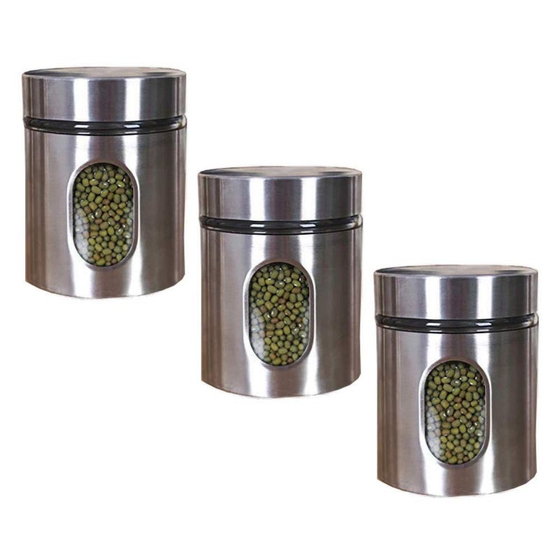 DIYASHI Stainless Steel and Glass Kitchen Canister Airtight Food Storage Jars with Lid Visible Window Seasoning Cereal Container Organizer 350 ml 4 - Image 1