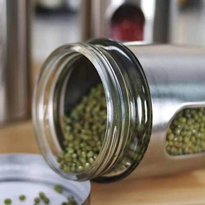 DIYASHI Stainless Steel and Glass Kitchen Canister Airtight Food Storage Jars with Lid Visible Window Seasoning Cereal Container Organizer 350 ml 4 - Image 3