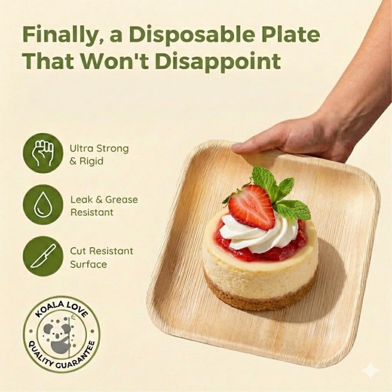 Koala love Palm Leaf Plates 4 Inch Bamboo Plate Disposable 100 Pack Small Dessert and Appetizer Square Party Plates Biodegradable Compostable Cocktail Better Than Paper Plate By KoalaLove - Image 2