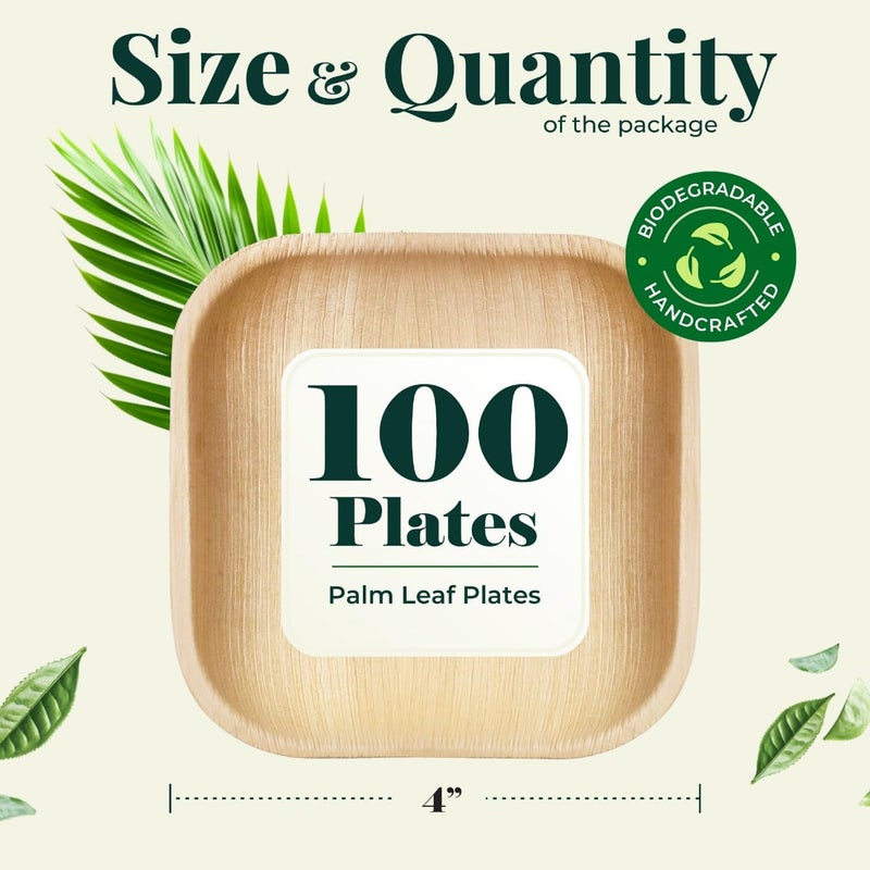 Koala love Palm Leaf Plates 4 Inch Bamboo Plate Disposable 100 Pack Small Dessert and Appetizer Square Party Plates Biodegradable Compostable Cocktail Better Than Paper Plate By KoalaLove - Image 5