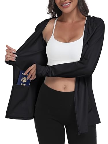 SeSe Code UPF 50 Hoodie With Eye Mask Womens Zip Up Travel Jackets Lightweight Sleep Sun Protection Shirts Pockets Outdoor Nap Black S - Image 3