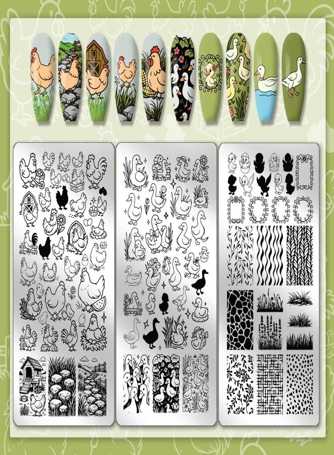 PH PandaHall 3pcs Chickens Ducks Nail Stamp Plate Farm Theme Print Art Template Stainless Steel Nail Image Plate Farm Animals Nails Stencils for Women Manicure Salon 4.7x2.3 inch - Image 3