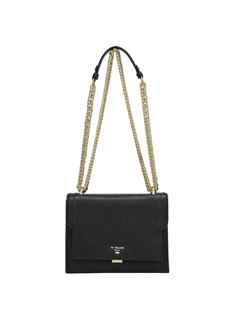 دا ميلانو حقيبة جلد طبيعي سوداء بحمالة كتف