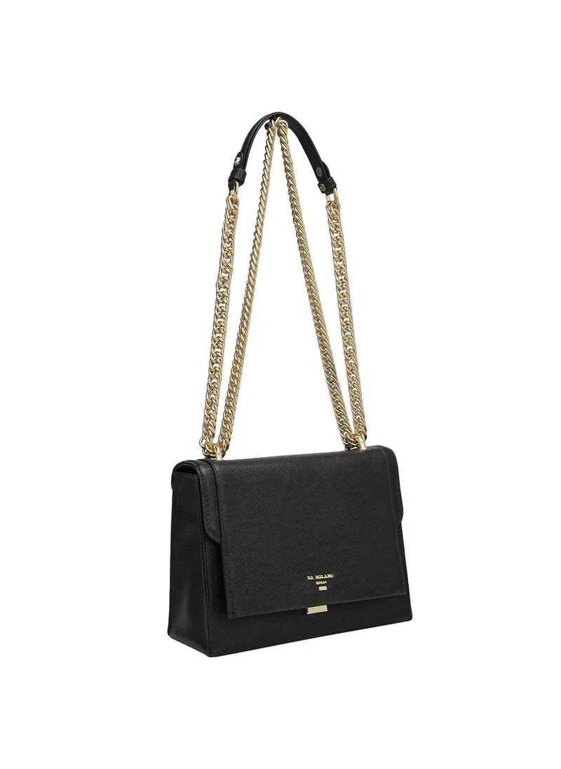 دا ميلانو حقيبة جلد طبيعي سوداء بحمالة كتف