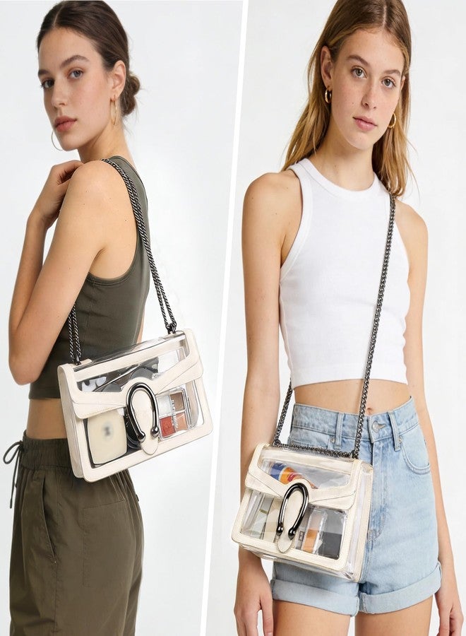 Joryin Clear Bag for Women Clear Bags Stadium Approved Shoulder Bag Crossbody Bag Small Clear Purse Chain Handbag, Cream - Image 2