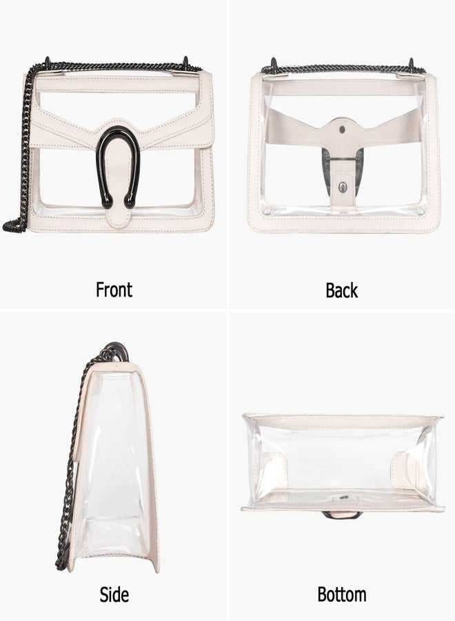 Joryin Clear Bag for Women Clear Bags Stadium Approved Shoulder Bag Crossbody Bag Small Clear Purse Chain Handbag, Cream - Image 3
