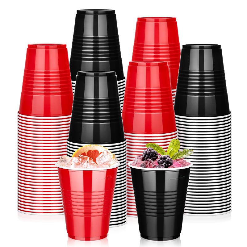 KesaPlan 100 PCS 12 OZ Plastic Cups  Happy New Year Party Cups Black and Red Cups Disposable Drinking Cup Bulk For Christmas Graduation Wedding Birthday Halloween Family Gathering Festive Celebrations - Image 1