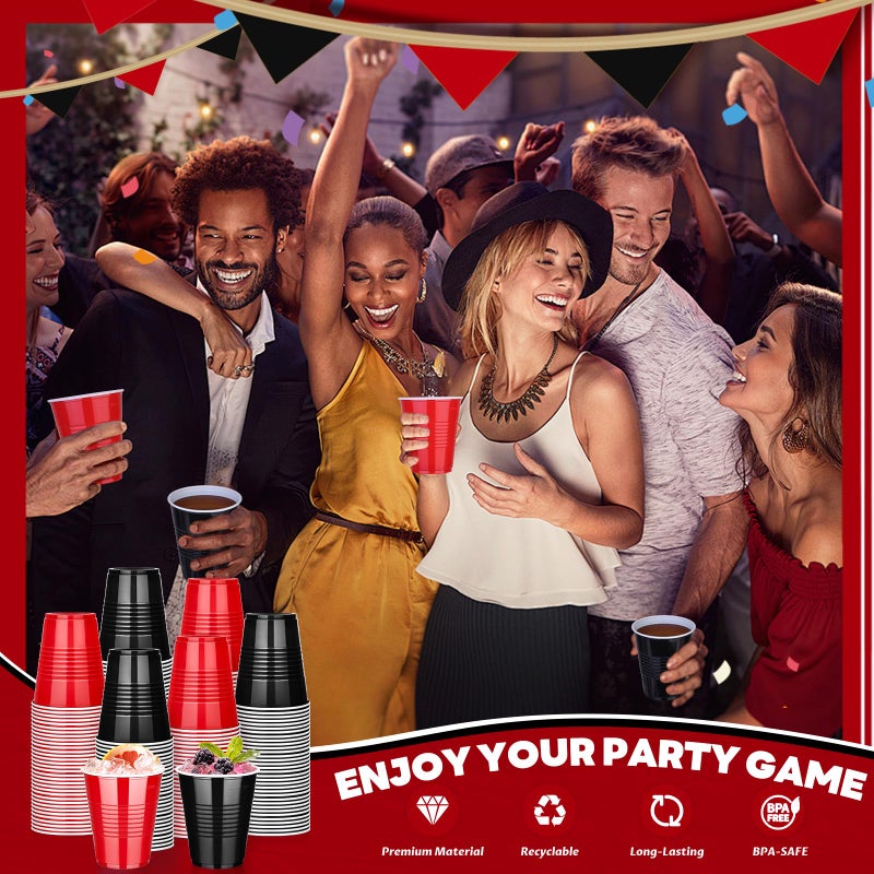 KesaPlan 100 PCS 12 OZ Plastic Cups  Happy New Year Party Cups Black and Red Cups Disposable Drinking Cup Bulk For Christmas Graduation Wedding Birthday Halloween Family Gathering Festive Celebrations - Image 5