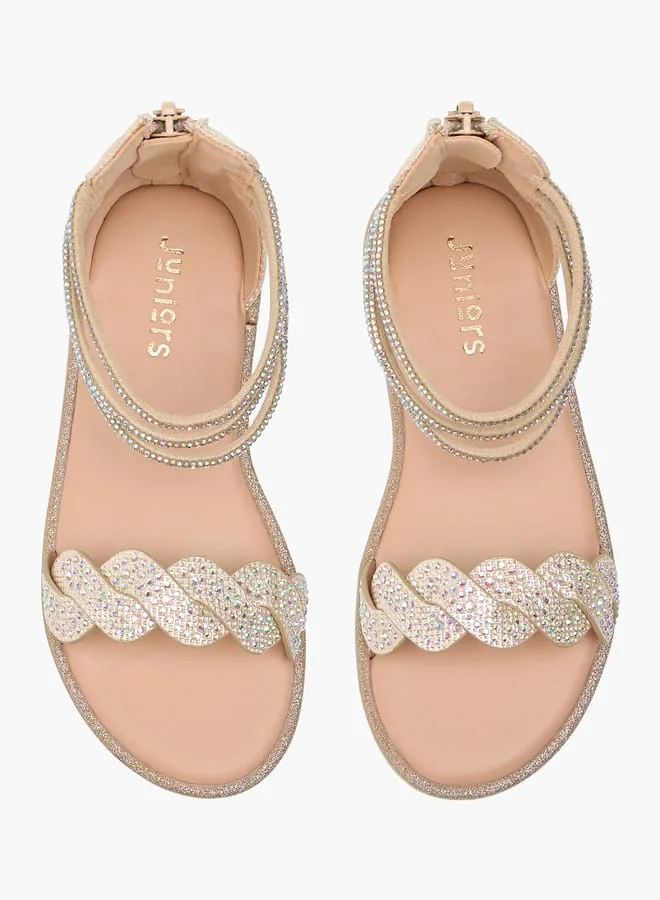 جونيورز صنادل بناتي مزينة بشريط للكاحل وإغلاق بسحاب