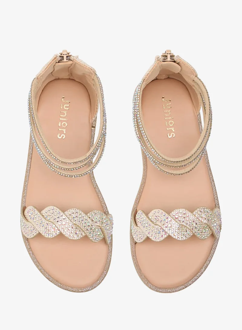 جونيورز صنادل بناتي مزينة بشريط للكاحل وإغلاق بسحاب