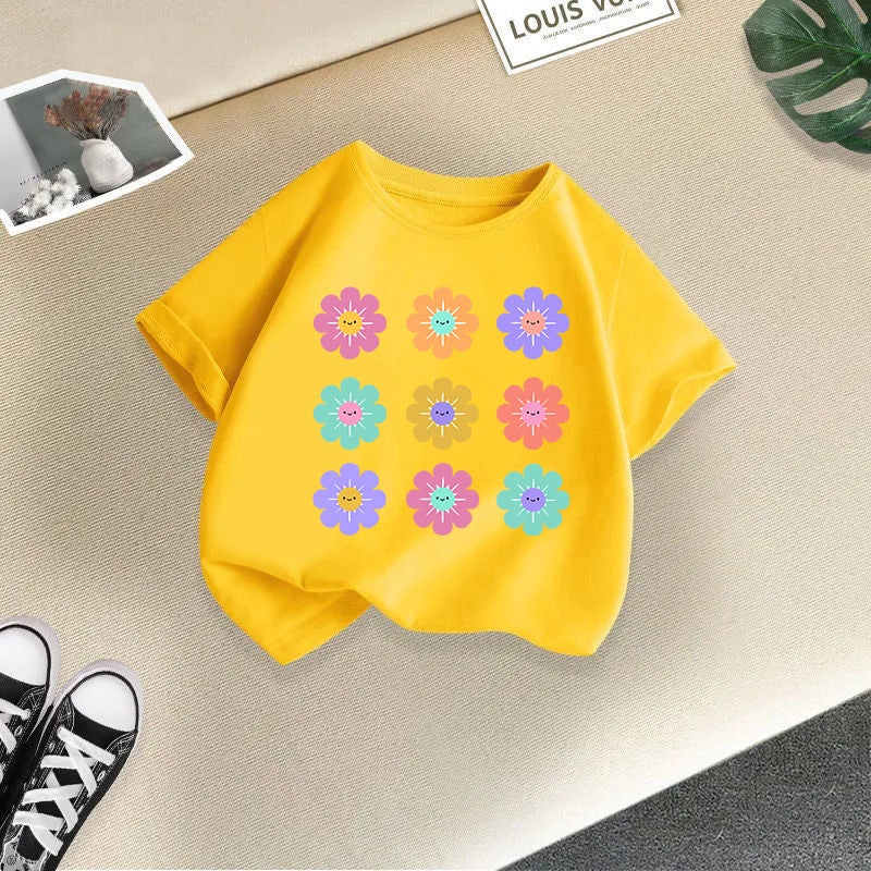 Girls' Short-Sleeved T-Shirt Cotton 2026 New Style Children'S Cartoon Print Half-Sleeve Girls' Korean Style Trendy Children'S Clothing - Image 1