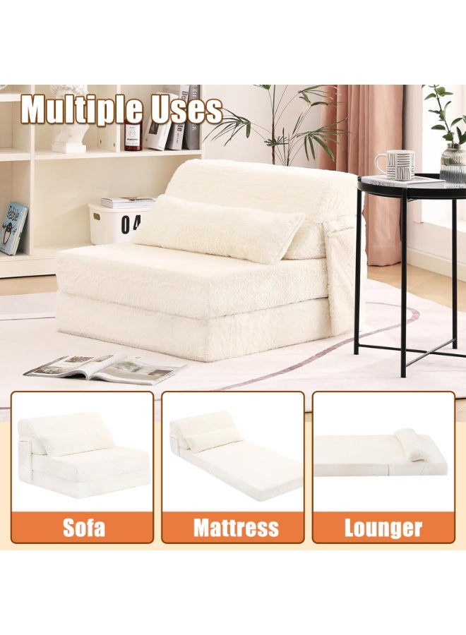 YSOAE Portable Comfy Folding Sofa Bed, Fold Out Sleeper Couch with Back Support,  Futon Mattress for Travel & Camping, Floor Lounger Chair Bed for Living Room, Guest Room, Dorm, Apartment, White - Image 3