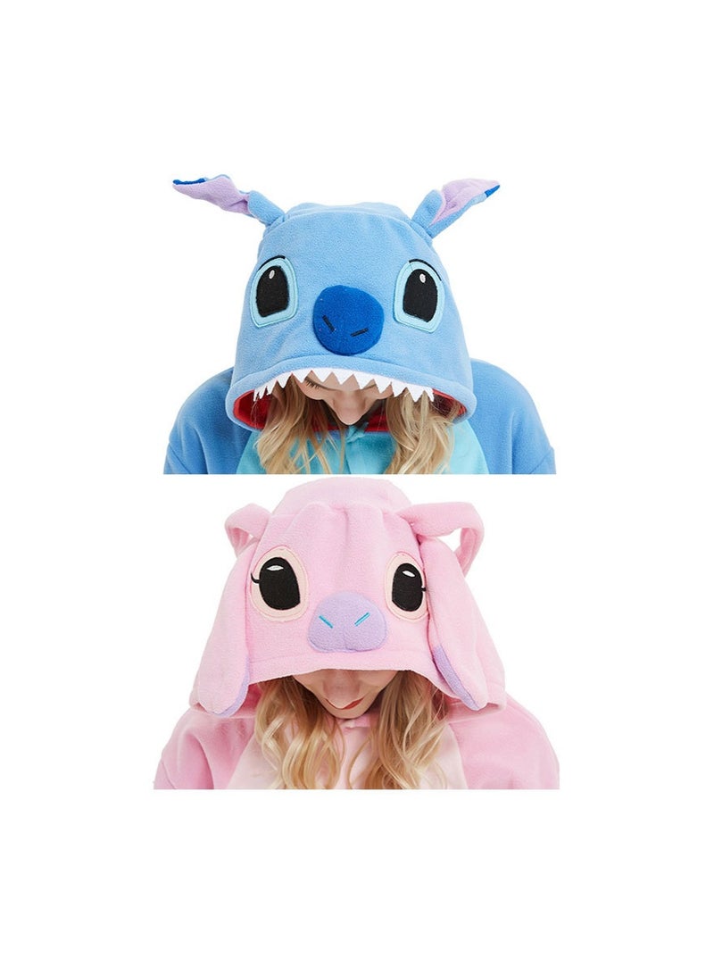 TAPIT Adult Fleece Cartoon Animal Onesie Pajamas, Hooded Jumpsuit Animal Party Performance Costumes, Autumn and Winter Onesie Home Wear for Men and Women (Blue - L) - Image 4