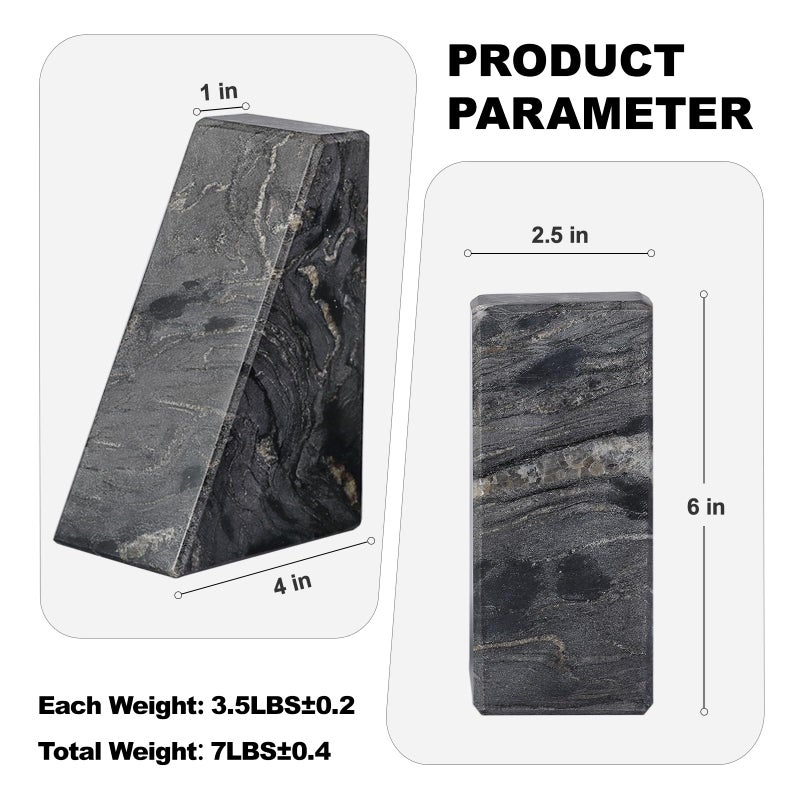 Karibiber Marble Bookends for Heavy Books, Decorative Book Ends for Shelves, Titanium Black Stone Durable and Heavy-Duty Book Ends for Hardback Books & CDS, Unique Book Stopper & Holder, Set of 2 - Image 4