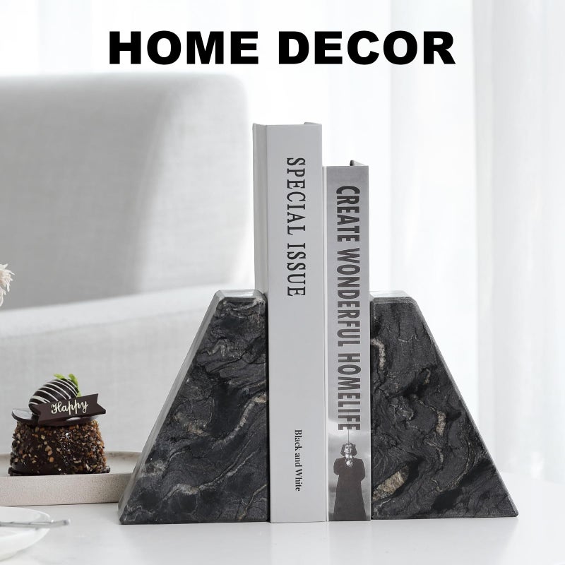 Karibiber Marble Bookends for Heavy Books, Decorative Book Ends for Shelves, Titanium Black Stone Durable and Heavy-Duty Book Ends for Hardback Books & CDS, Unique Book Stopper & Holder, Set of 2 - Image 5