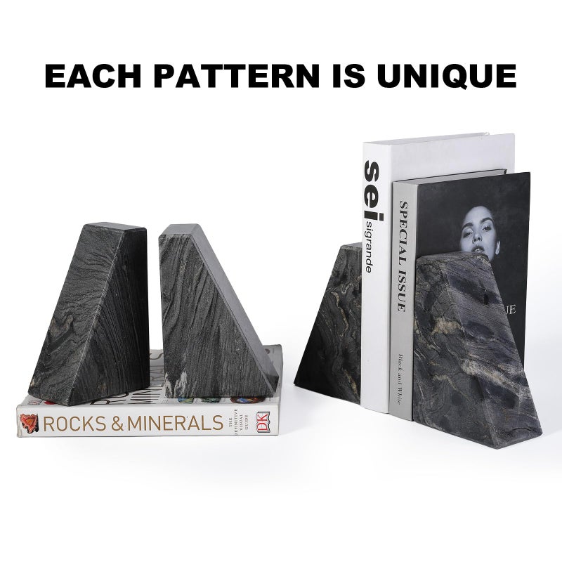 Karibiber Marble Bookends for Heavy Books, Decorative Book Ends for Shelves, Titanium Black Stone Durable and Heavy-Duty Book Ends for Hardback Books & CDS, Unique Book Stopper & Holder, Set of 2 - Image 2
