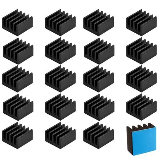 Easycargo 20pcs 9mm Small mini Heatsink Kit 9x9x5mm + 3M 8810 thermal conductive adhesive tape, mini cooler Aluminum Heat Sink for cooling VRM GPU Stepper Driver MOSFET VRam Regulators (9mmx9mmx5mm) - Image 1