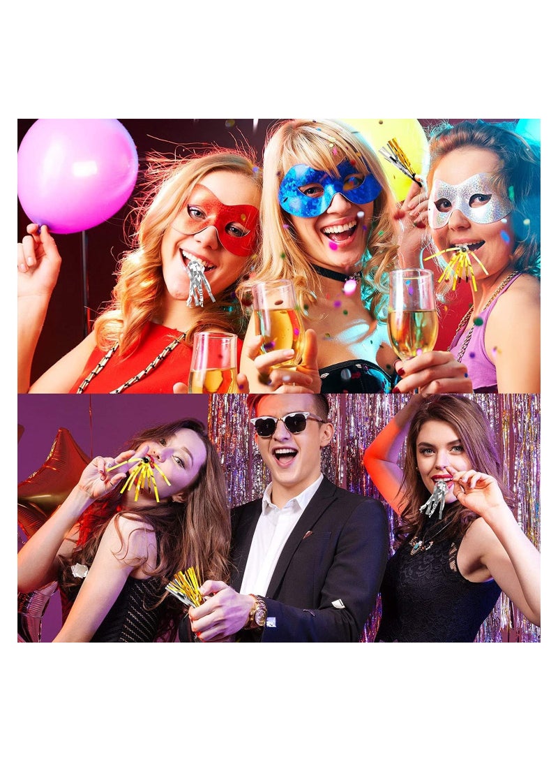 SYOSI Party Whistles, Noise Makers, 24Pcs Silver Glitter Metallic Fringed Noise Makers, Party Blower Paper Noisemakers Birthday Party Blowouts Whistles for Party Favors Supplies and Music Playing - Image 4