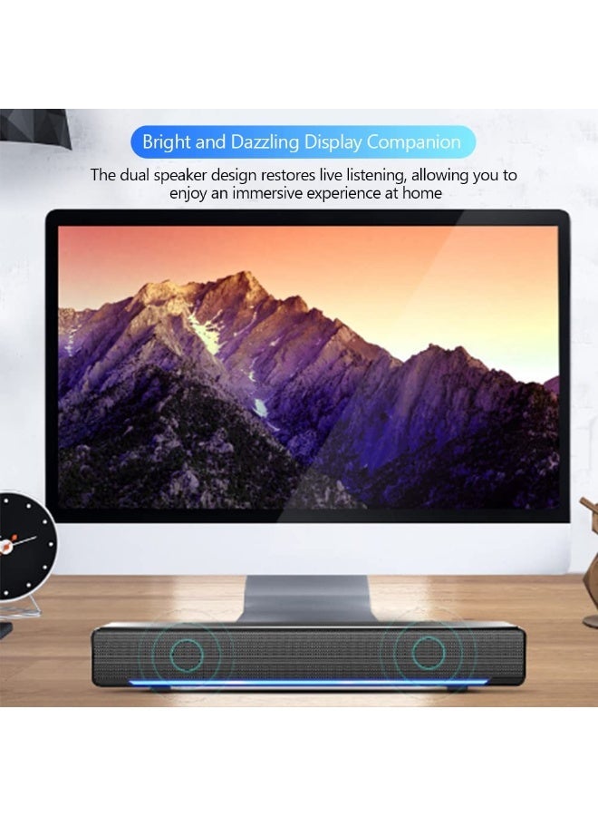Computer Speakers,3.5mm Computer Sound Bass Surround Sound Box,USB Powered Portable Soundbar with 3D Stereo Sound and LED Breathing Light - Image 3