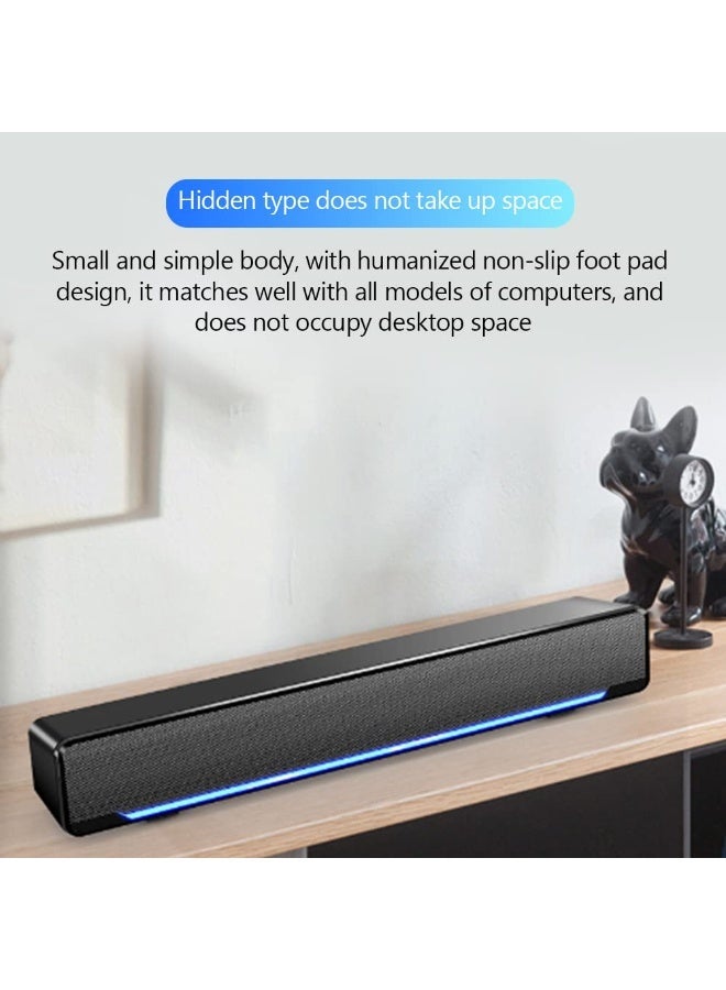 Computer Speakers,3.5mm Computer Sound Bass Surround Sound Box,USB Powered Portable Soundbar with 3D Stereo Sound and LED Breathing Light - Image 1