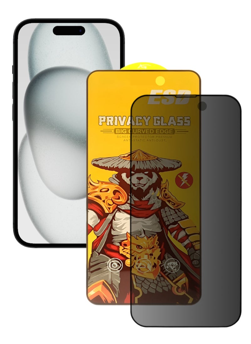 ESD Tempered Dustproof Privacy Glass Screen Protector Compatible For iPhone 15 Plus - Image 1