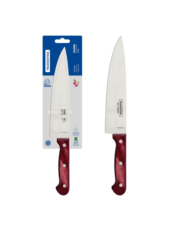 TRAMONTINA TRAMONTINA Chef’s Knife, Premium Stainless Steel Blade, Polywood Handle, 8-Inch Blade Length, Durable and Ergonomic, Red Handle, Professional Kitchen Knife  - Image 1