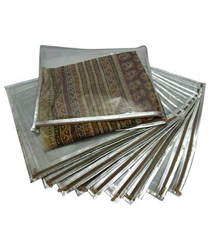 KANUSHI® Set of 10 Pc Transparent Saree Cover/Saree Bag/Storage Bag/Clothes Cover with Stainless Steel Zip Lock Combo (Silver)(Suitable for Single Saree Pack, Silver, Cloth & Plastic) - Image 2