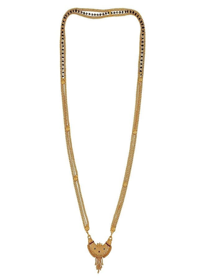 morir 22K Gold Plated Half Moon Design Traditional Indian Bollywood Inspired Long Mangalsutra Necklace Jewelry for Women - Image 2