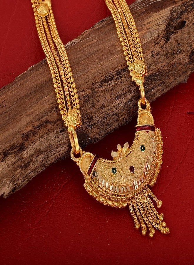 morir 22K Gold Plated Half Moon Design Traditional Indian Bollywood Inspired Long Mangalsutra Necklace Jewelry for Women - Image 4