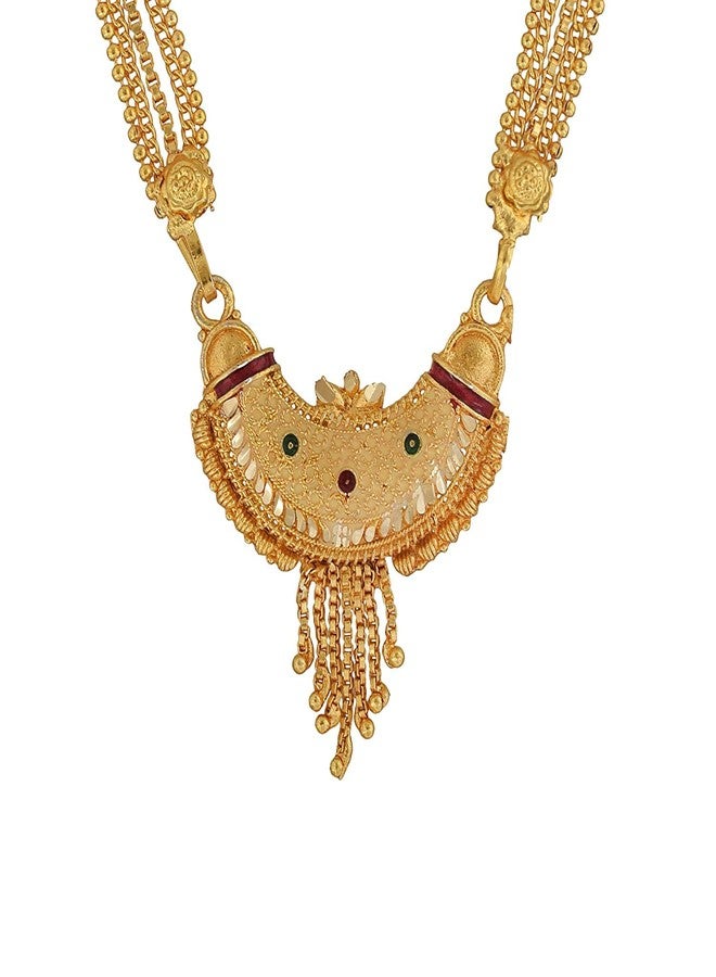 morir 22K Gold Plated Half Moon Design Traditional Indian Bollywood Inspired Long Mangalsutra Necklace Jewelry for Women - Image 1