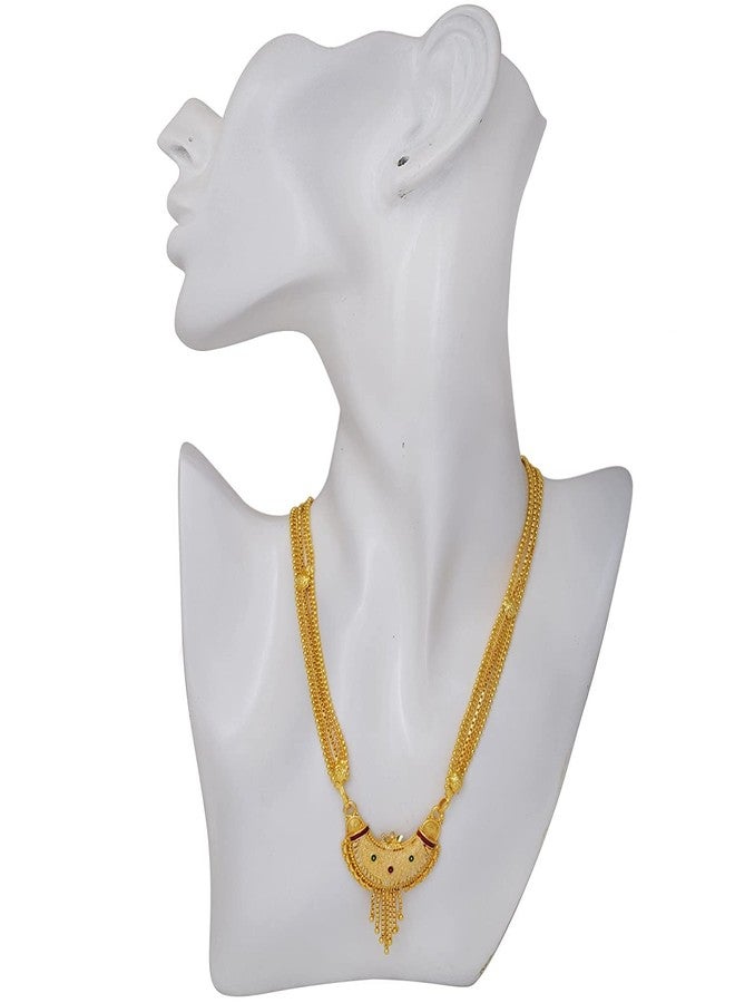 morir 22K Gold Plated Half Moon Design Traditional Indian Bollywood Inspired Long Mangalsutra Necklace Jewelry for Women - Image 3