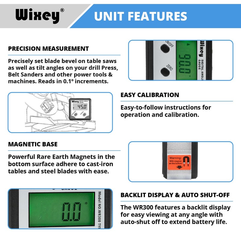 Wixey WR300 Digital Angle Finder Gauge with Magnetic Angle Finder Base and Backlit Digital Display Angle Ruler - 180 Degree Digital Electronic Level Accessory for Woodworking Tools - Image 2
