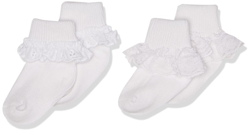 Jefferies Socks جوارب جيفريز عبوة 2 عيون دانتيل وحافة دانتيل - أبيض/أبيض، 3-12 شهر - Image 1