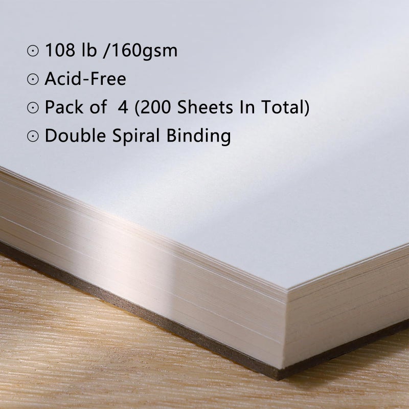 Prudiut 4 Pack Mixed Media Sketchbook, 5.5x8.5 inches Drawing Paper Sketch Book, 98lb/160gsm Heavyweight Spiral Bound Sketch Pads, Suitable for Wet and Dry Media, Drawing, Painting, Sketching(200 Sheets) - Image 3