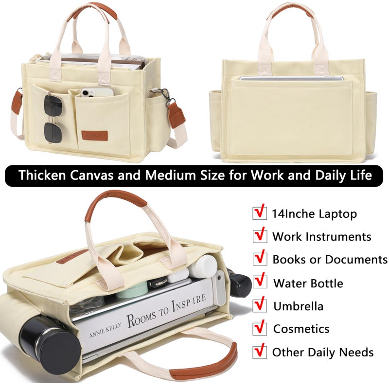 ZHMO Canvas Tote Bag for Women With Compartments and Zipper,Women's Bags Crossbody Bags Work Laptop Tote Bag Large Satchels Handbags Tote Purse Everyday Shoulder Bag for Travel Nurse Teacher Church - Image 4