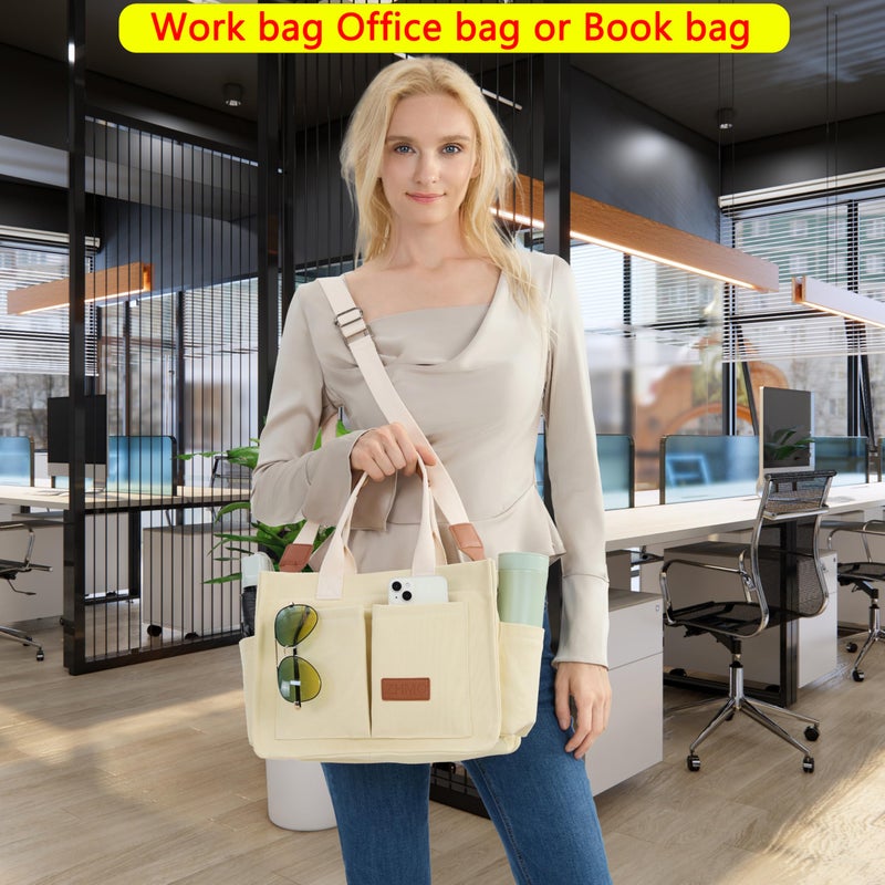 ZHMO Canvas Tote Bag for Women With Compartments and Zipper,Women's Bags Crossbody Bags Work Laptop Tote Bag Large Satchels Handbags Tote Purse Everyday Shoulder Bag for Travel Nurse Teacher Church - Image 2