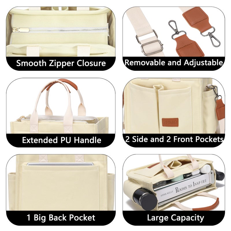 ZHMO Canvas Tote Bag for Women With Compartments and Zipper,Women's Bags Crossbody Bags Work Laptop Tote Bag Large Satchels Handbags Tote Purse Everyday Shoulder Bag for Travel Nurse Teacher Church - Image 5