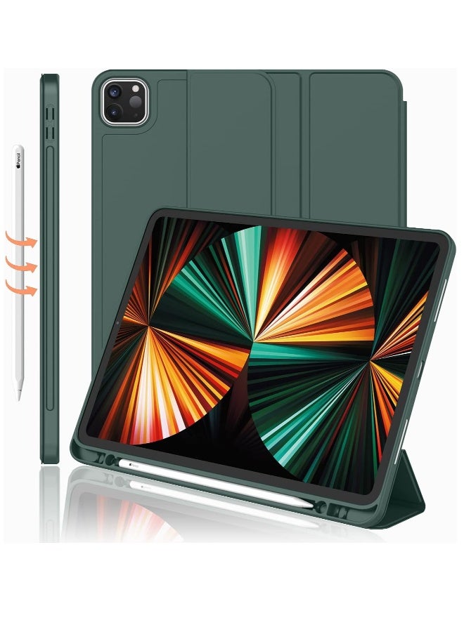 DUSALA New iPad Pro 12.9 Case 2022 2023 6th Gen 2021 5th Gen with Pencil Holder Support iPad 2nd Pencil Charging Pair Trifold Stand Smart Case with Soft TPU Back Auto Wake Sleep (Pine Green) - Image 1