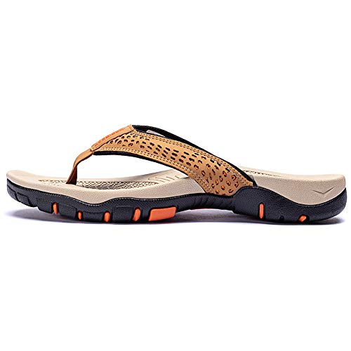 KIIU Mens Flip Flop Indoor and Outdoor Thong Sandals Beach Slippers Khaki, 11 - Image 2