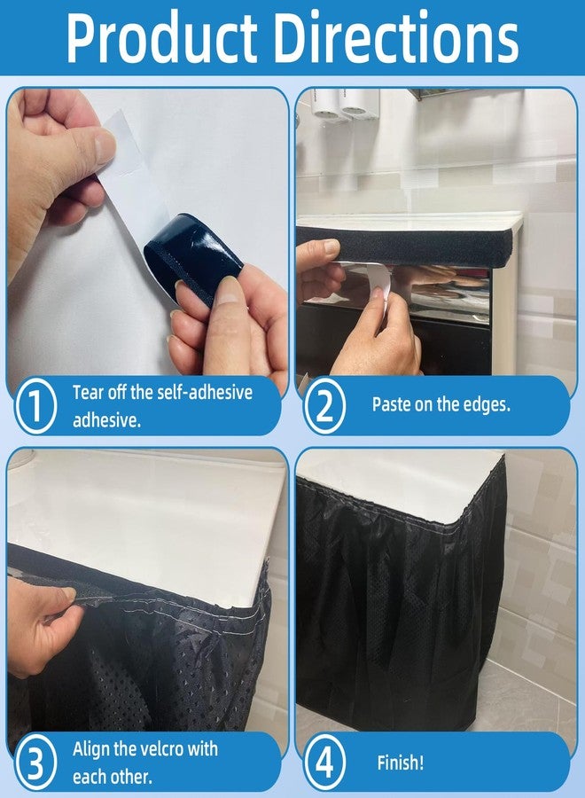 Dxmimer Fabric Sink Skirt Waterproof Self-Adhesive Bathroom Sink Skirt Diamond Stitch Design, 55 x 32 Inches, Adds Under Sink Storage (Black) - Image 2