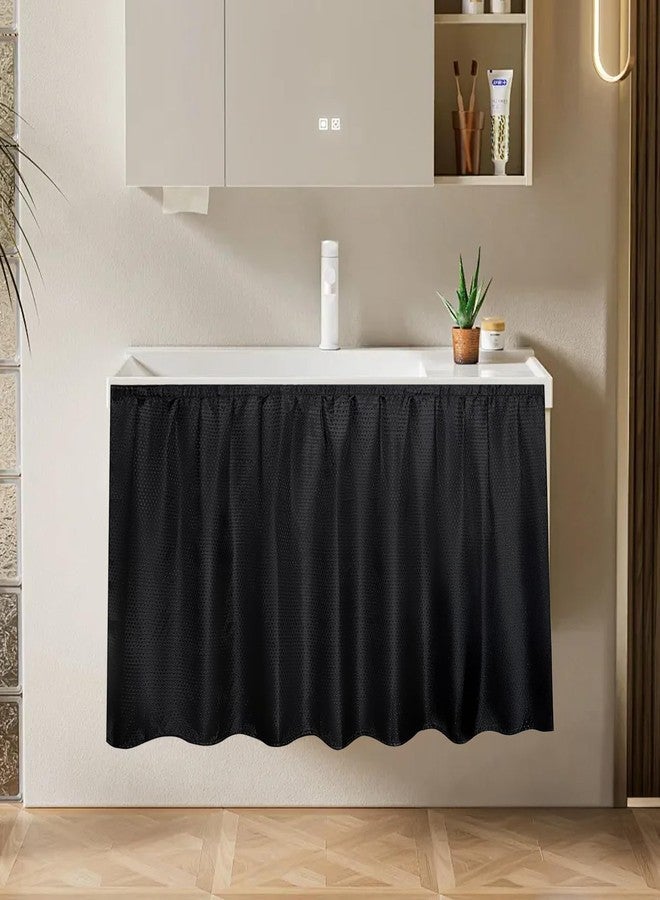 Dxmimer Fabric Sink Skirt Waterproof Self-Adhesive Bathroom Sink Skirt Diamond Stitch Design, 55 x 32 Inches, Adds Under Sink Storage (Black) - Image 1