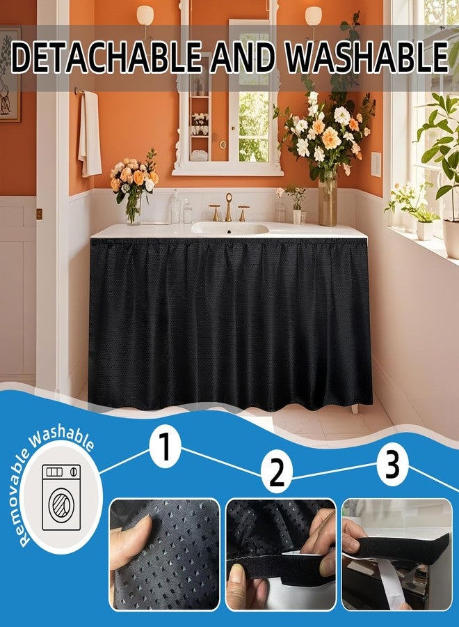 Dxmimer Fabric Sink Skirt Waterproof Self-Adhesive Bathroom Sink Skirt Diamond Stitch Design, 55 x 32 Inches, Adds Under Sink Storage (Black) - Image 5