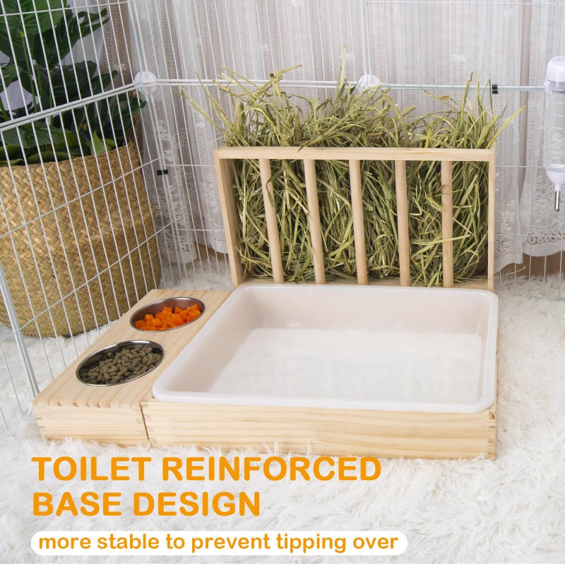 BESNEW 3 in 1 Rabbit Hay Feeder with Litter Box,Wooden Hay Feeder with 2 Bowls & Litter Box for Guinea Pig Chinchilla Bunny Other Small Animals,Large Capacity & Preventing Waste - Image 5