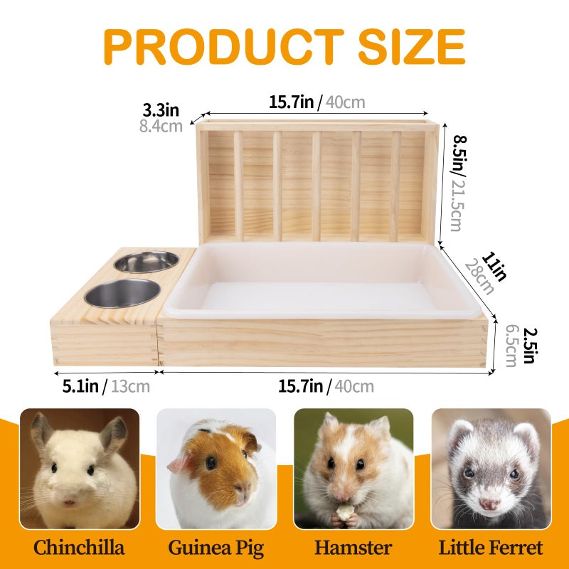 BESNEW 3 in 1 Rabbit Hay Feeder with Litter Box,Wooden Hay Feeder with 2 Bowls & Litter Box for Guinea Pig Chinchilla Bunny Other Small Animals,Large Capacity & Preventing Waste - Image 2