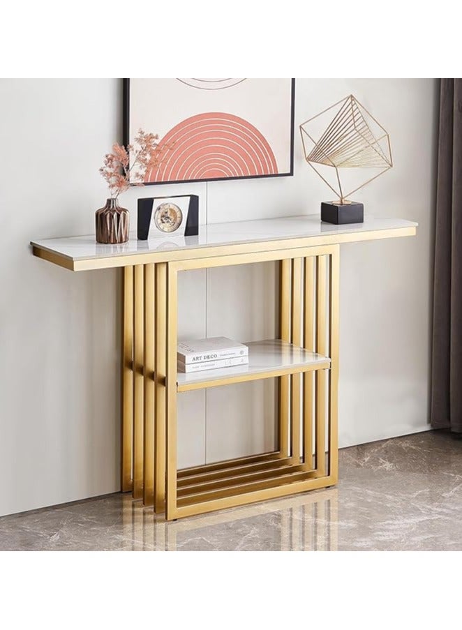 YINZUO Modern Marble Top Console Table with Metal Frame – Elegant Narrow Entryway Table for Hallway or Living Room Decor, 120 cm Length x 40 cm Width x 80 cm Height, Gold and Black Color  - Image 1
