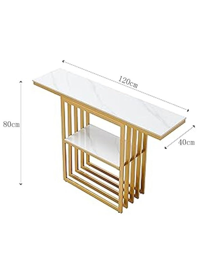 YINZUO Modern Marble Top Console Table with Metal Frame – Elegant Narrow Entryway Table for Hallway or Living Room Decor, 120 cm Length x 40 cm Width x 80 cm Height, Gold and Black Color  - Image 2