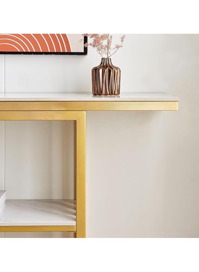 YINZUO Modern Marble Top Console Table with Metal Frame – Elegant Narrow Entryway Table for Hallway or Living Room Decor, 120 cm Length x 40 cm Width x 80 cm Height, Gold and Black Color  - Image 5