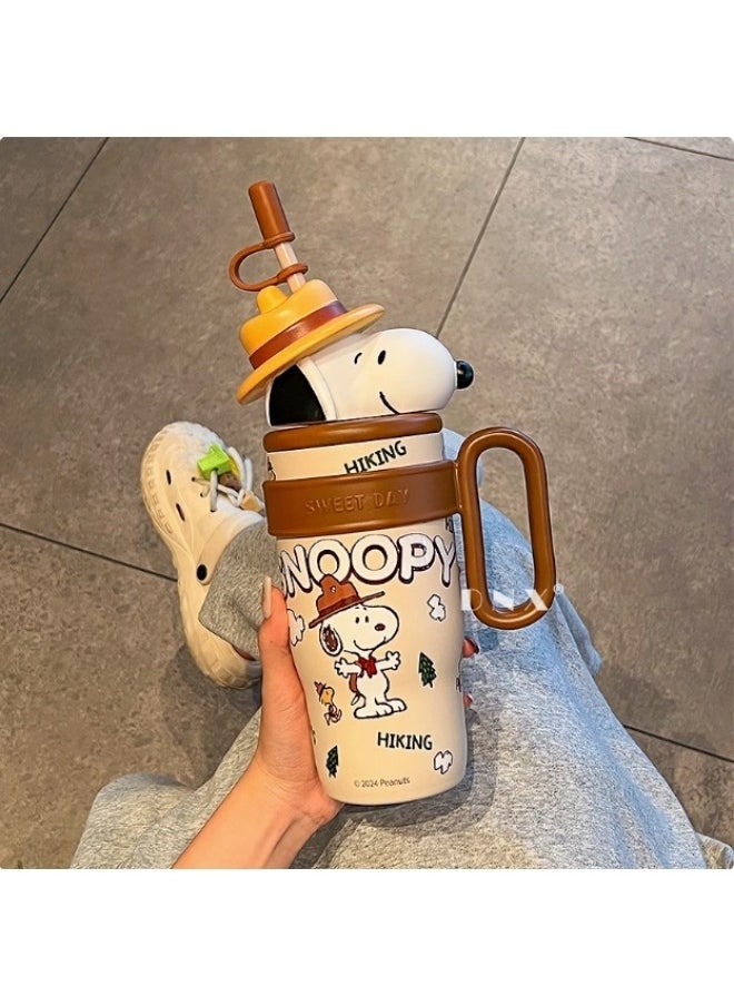 Peanuts Snoopy Cartoon Character Hiking  Insulated Stainless Thermos Mug,Brown and Beige Themed with Character Topper  - Image 2