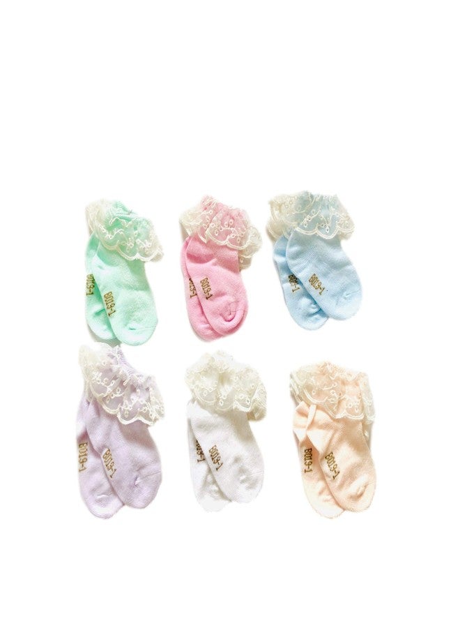 Freshfoot Cute and Colourful New Born Baby Girls Frill/Lace Socks For 0-3 Months (Pack of 4) (0-3 months) Multicolored (Mixed, 6) - Image 2